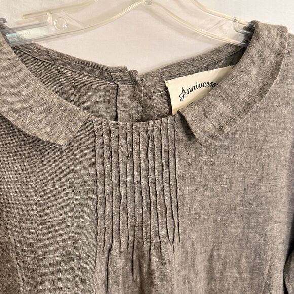 Samansa Mos2 Linen Collared Lagenlook Dress OS Tunic Pinched Pleats - Picture 3 of 9